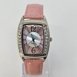 Women's Watch 30MM Pink Dial Crystal Accent Pink Faux Leather Bands New Battery